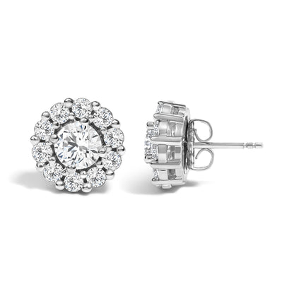 10K White Gold 3.0 Cttw Lab Grown Diamond Halo Stud Earrings
