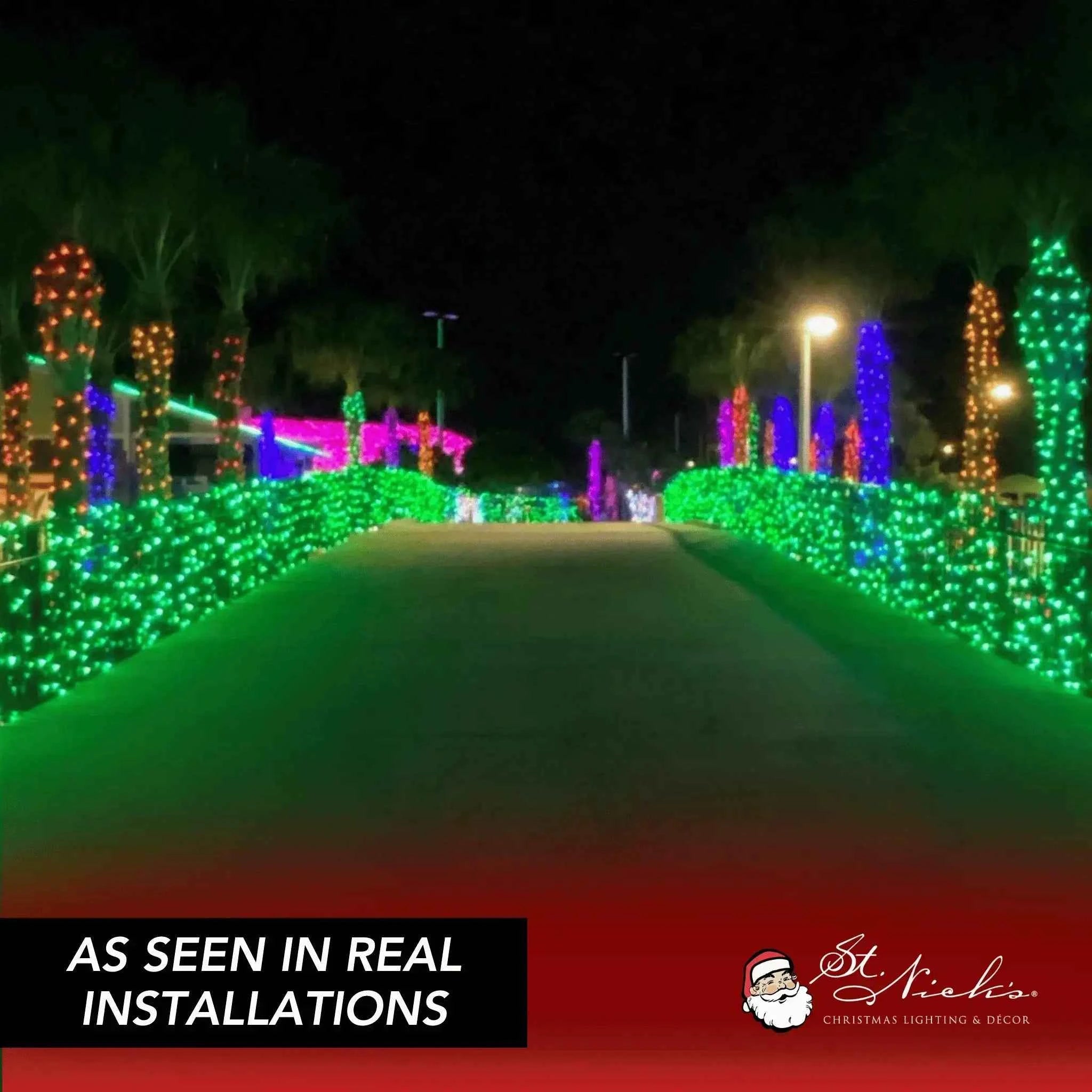 LED Mini Lights 5MM Green Static Green Wire - 6" Spacing