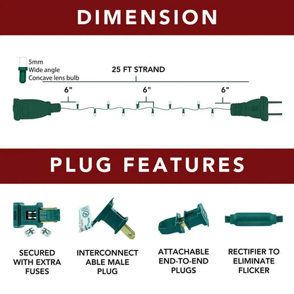 LED Mini Lights 5MM Multicolor Green Wire 6" Spacing