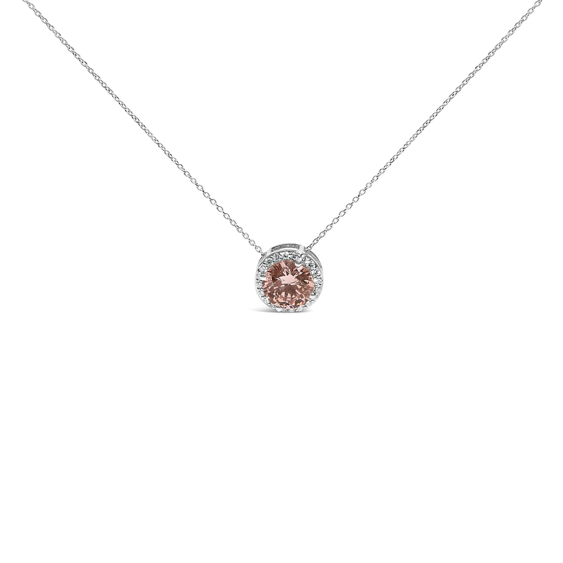 14K White Gold 2 3/8 Cttw Lab Grown Pink Diamond Solitaire with Halo Pendant Necklace - 17" Inches - DestGlow