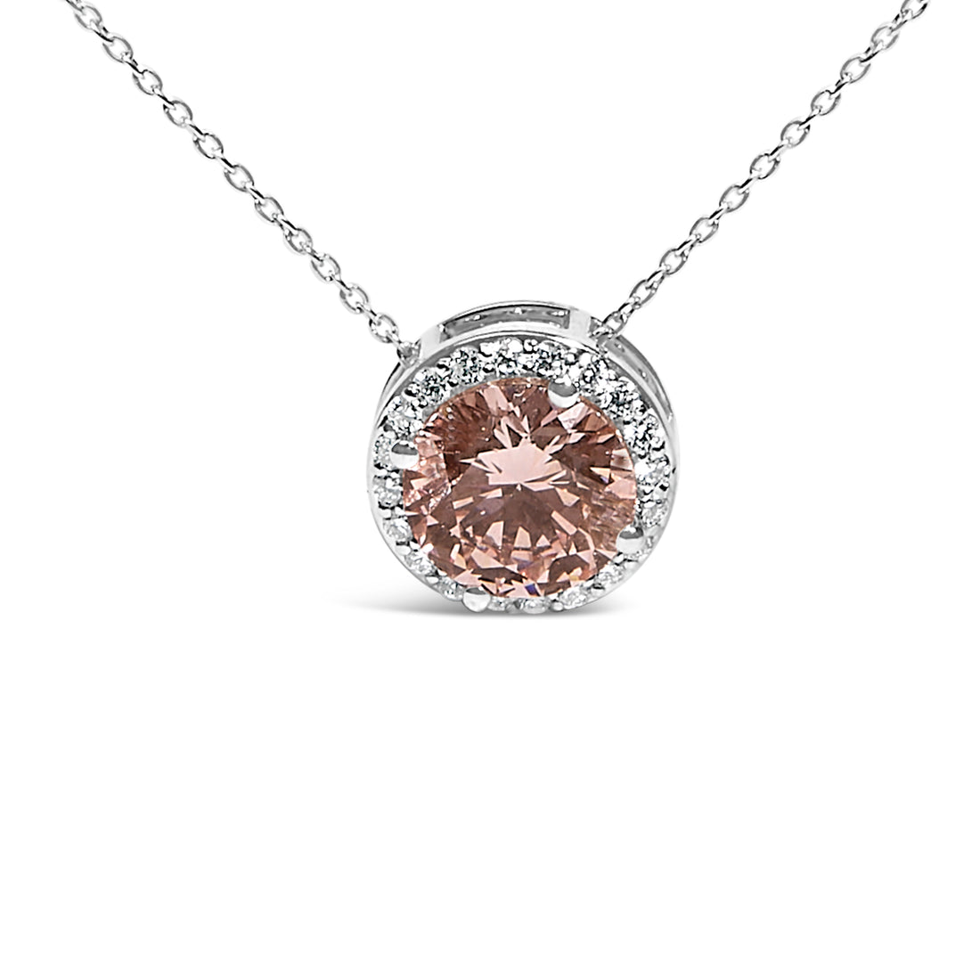 14K White Gold 2 3/8 Cttw Lab Grown Pink Diamond Solitaire with Halo Pendant Necklace - 17" Inches - DestGlow