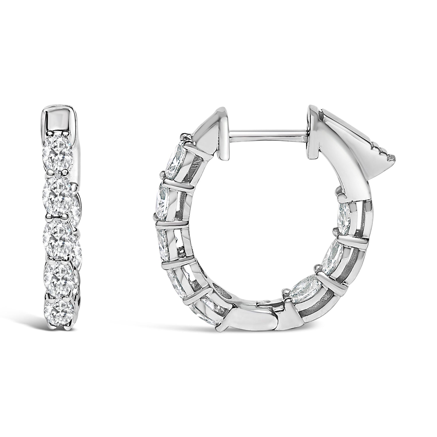 14K White Gold 2 3/4 Cttw Oval Cut Lab Grown Diamond Inside Out Hoop Earrings