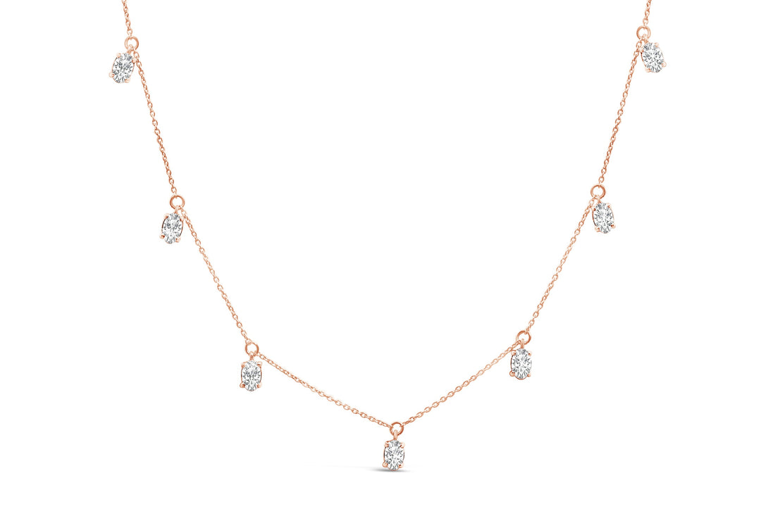 14K Rose Gold 1 3/8 Cttw Oval Lab Grown Diamond Dangle Station Necklace - 17" Inches by Bids.com