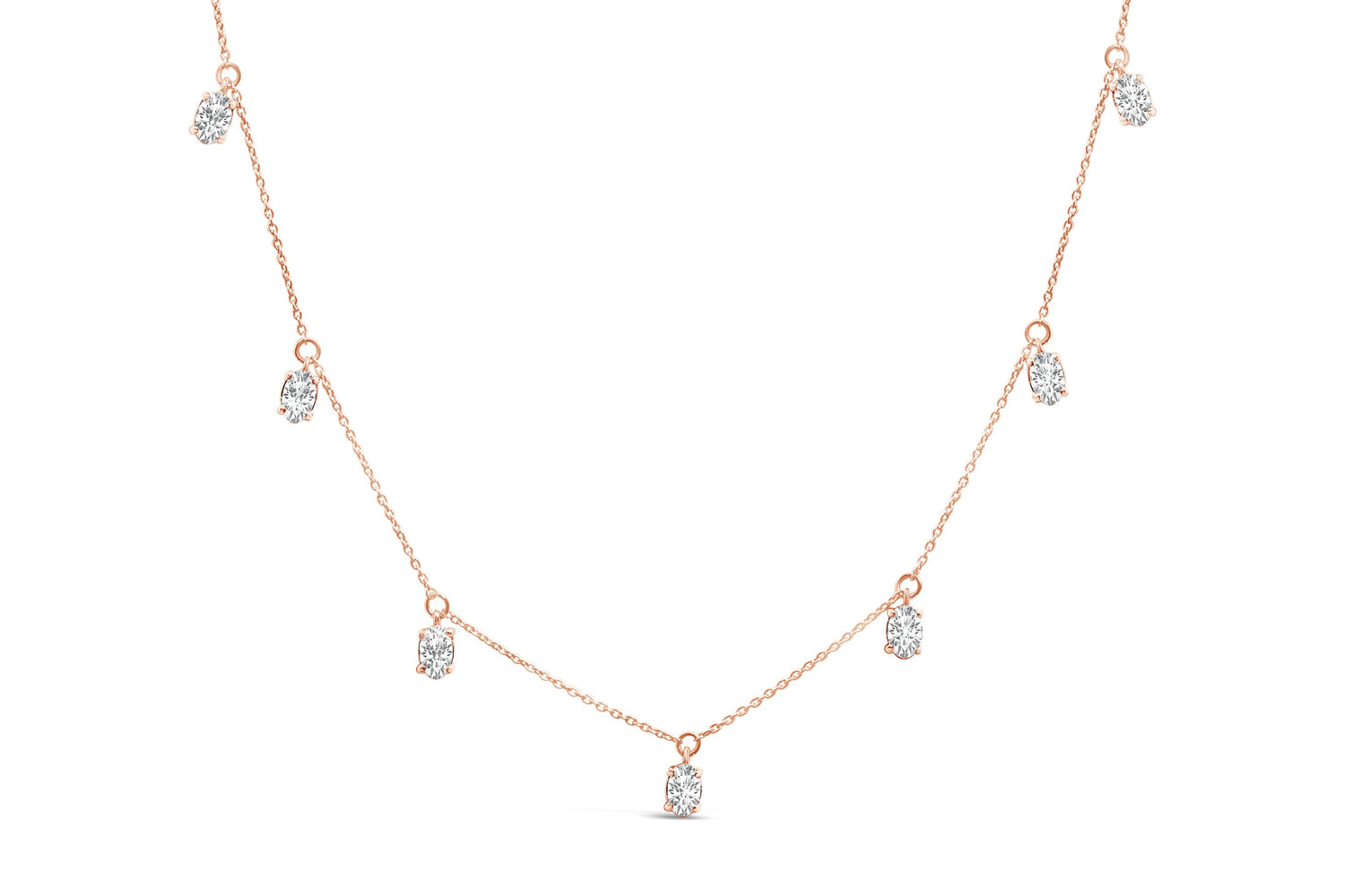 14K Rose Gold 1 3/8 Cttw Oval Lab Grown Diamond Dangle Station Necklace - 17" Inches by Bids.com