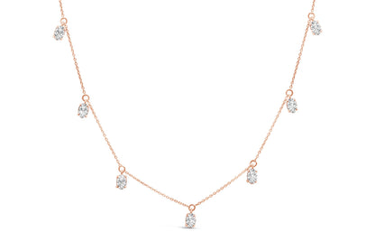 14K Rose Gold 1 3/8 Cttw Oval Lab Grown Diamond Dangle Station Necklace - 17" Inches by Bids.com