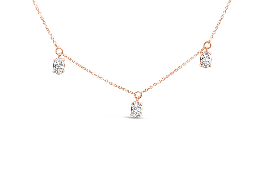 14K Rose Gold 1 3/8 Cttw Oval Lab Grown Diamond Dangle Station Necklace - 17" Inches by Bids.com