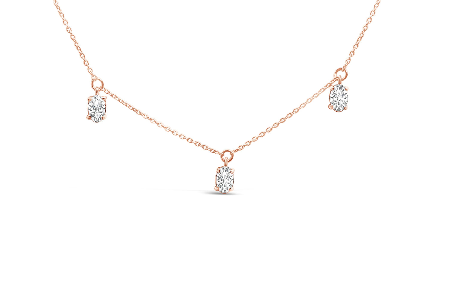 14K Rose Gold 1 3/8 Cttw Oval Lab Grown Diamond Dangle Station Necklace - 17" Inches by Bids.com