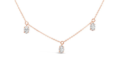 14K Rose Gold 1 3/8 Cttw Oval Lab Grown Diamond Dangle Station Necklace - 17" Inches by Bids.com