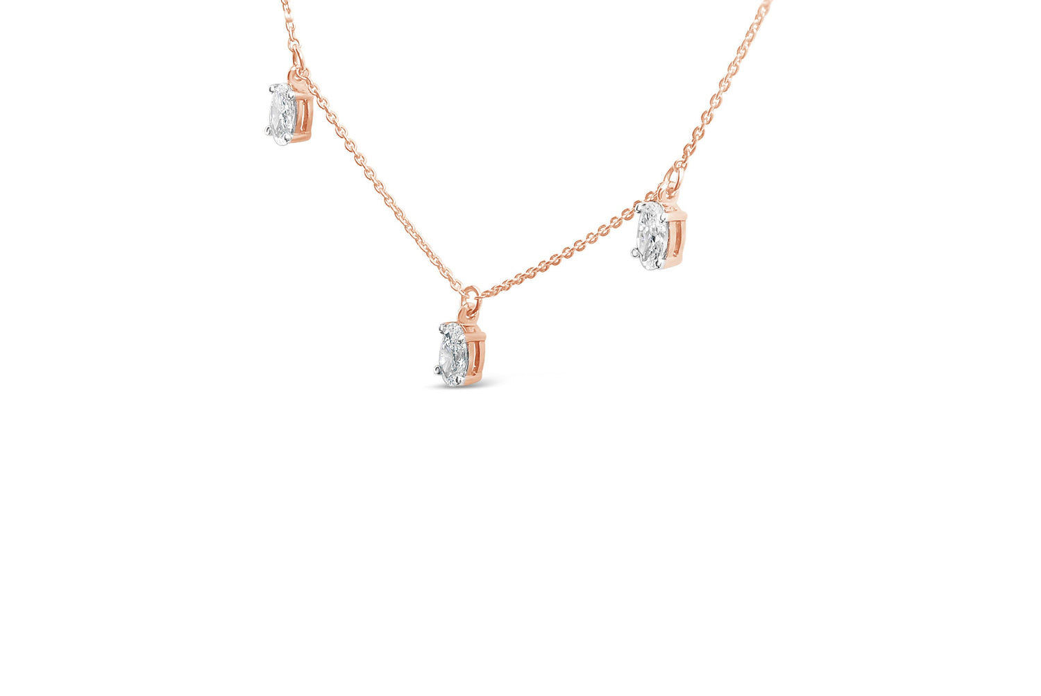 14K Rose Gold 1 3/8 Cttw Oval Lab Grown Diamond Dangle Station Necklace - 17" Inches by Bids.com