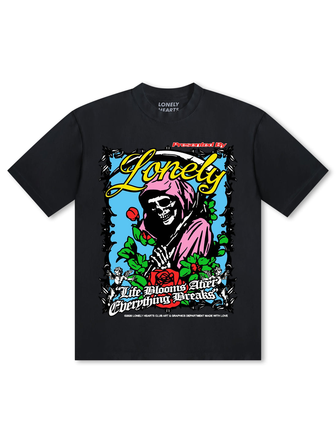 Lonely Hearts Club Life Blooms Premium T-Shirt - Black by Denim Exchange
