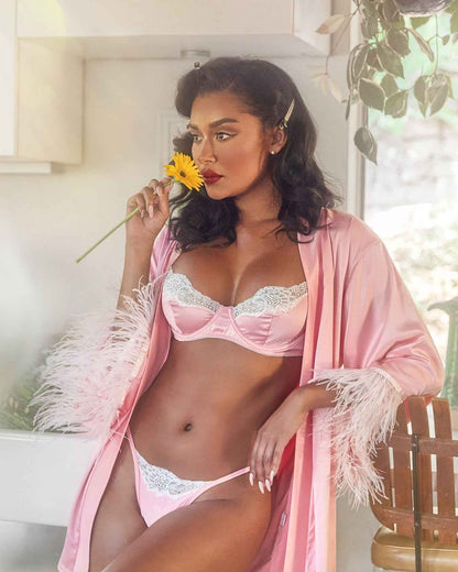 2pc Lace &amp; Satin Underwire Bra Set