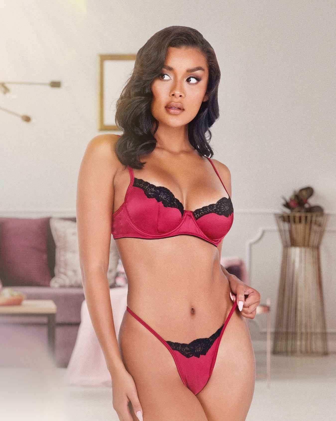 2pc Lace &amp; Satin Underwire Bra Set