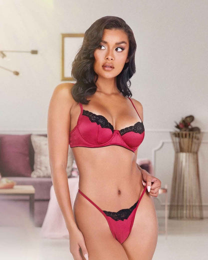 2pc Lace &amp; Satin Underwire Bra Set