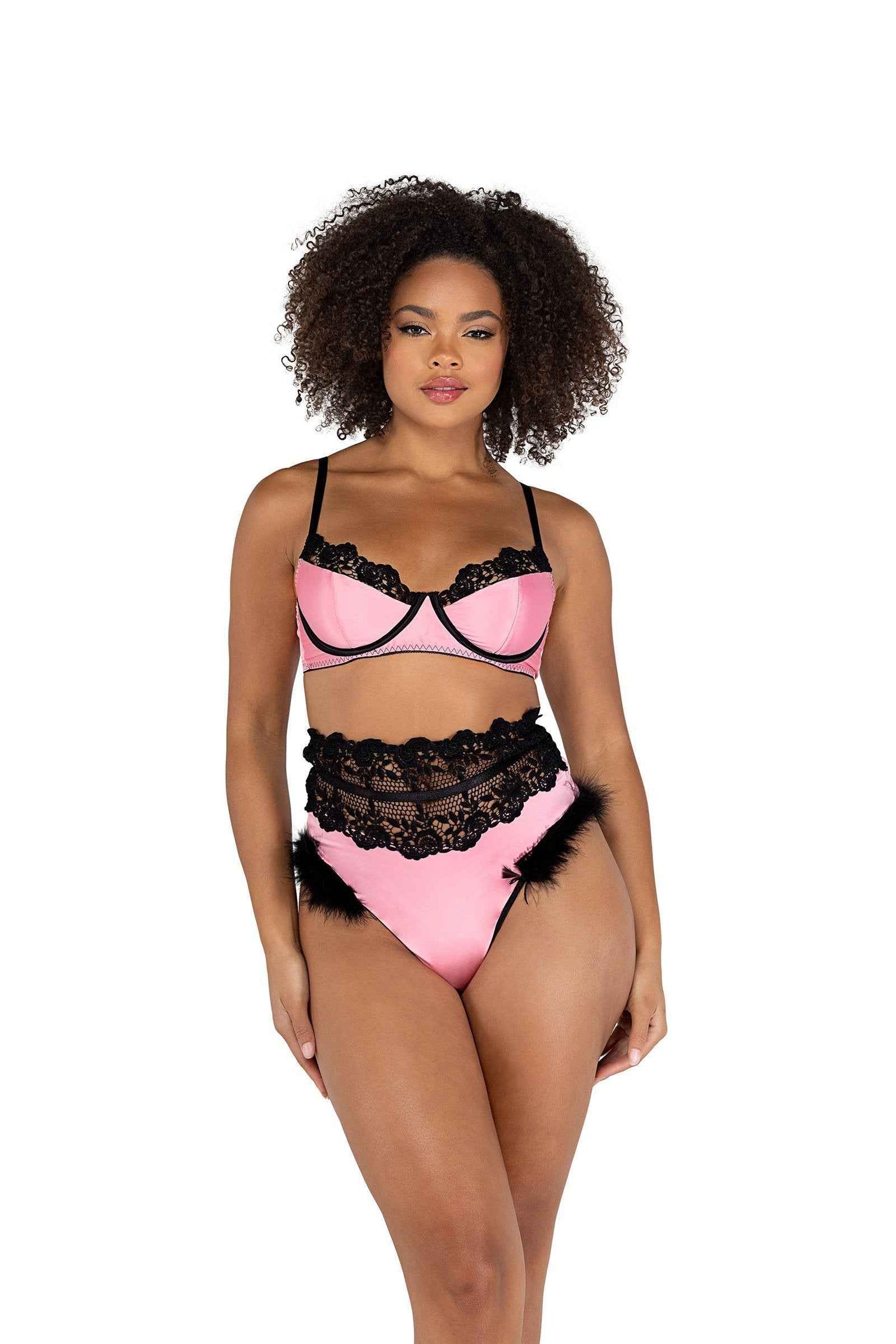 2PC Embroidery &amp; Satin Bralette Set