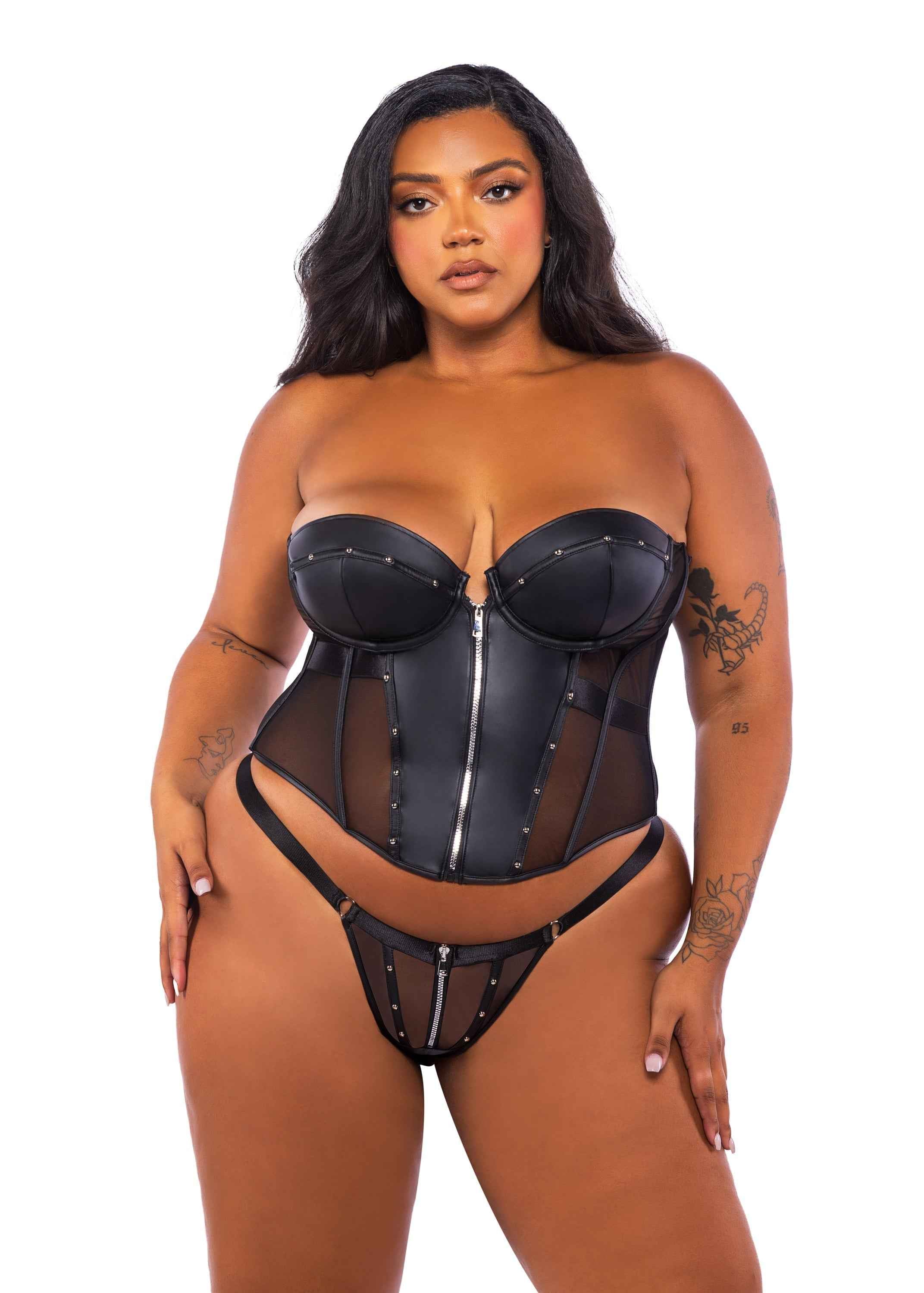 Lust &amp; Leather Corset 2-Piece Set