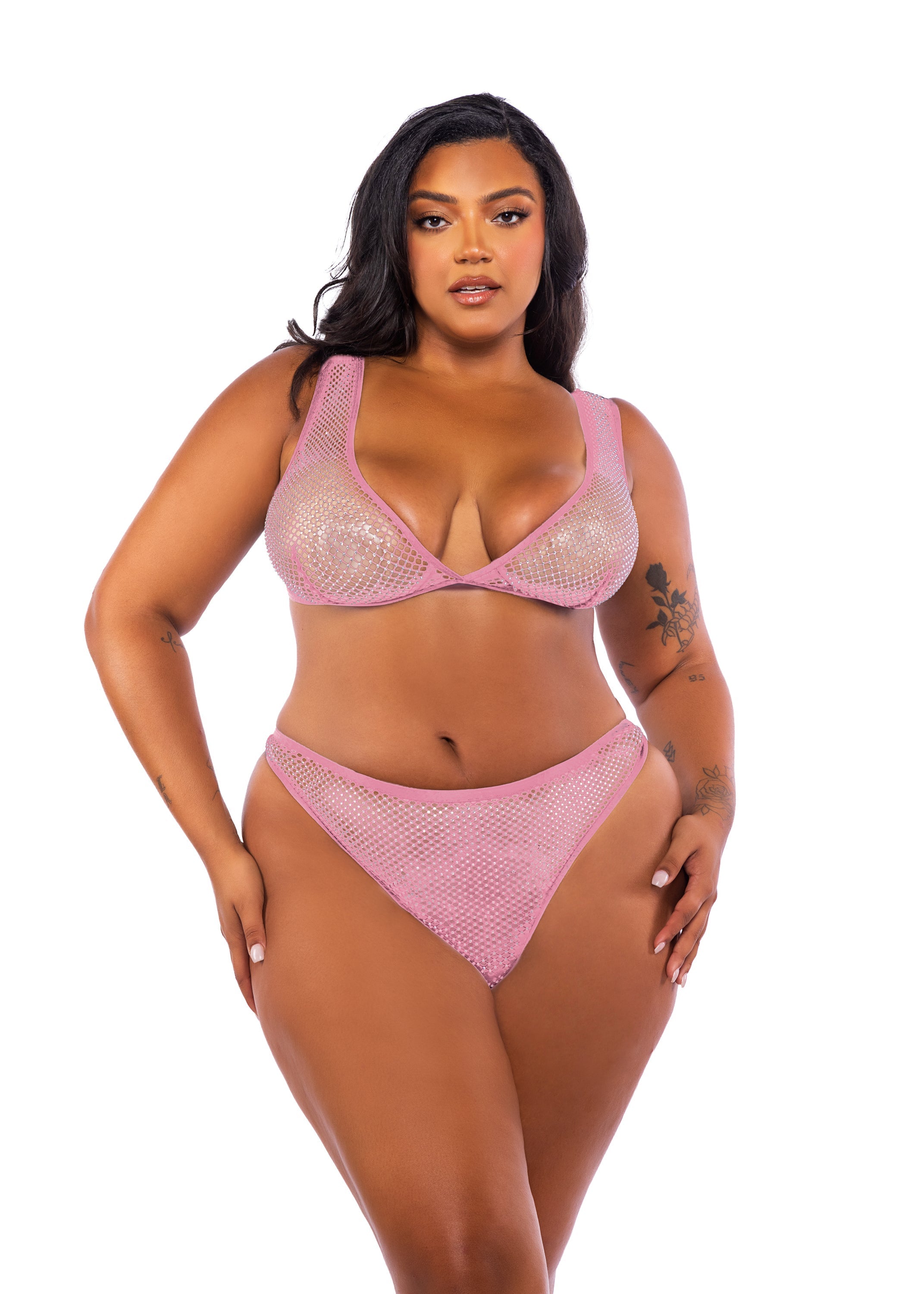 Think Pink Rhinestone Bralette 2-Piece Short Set 