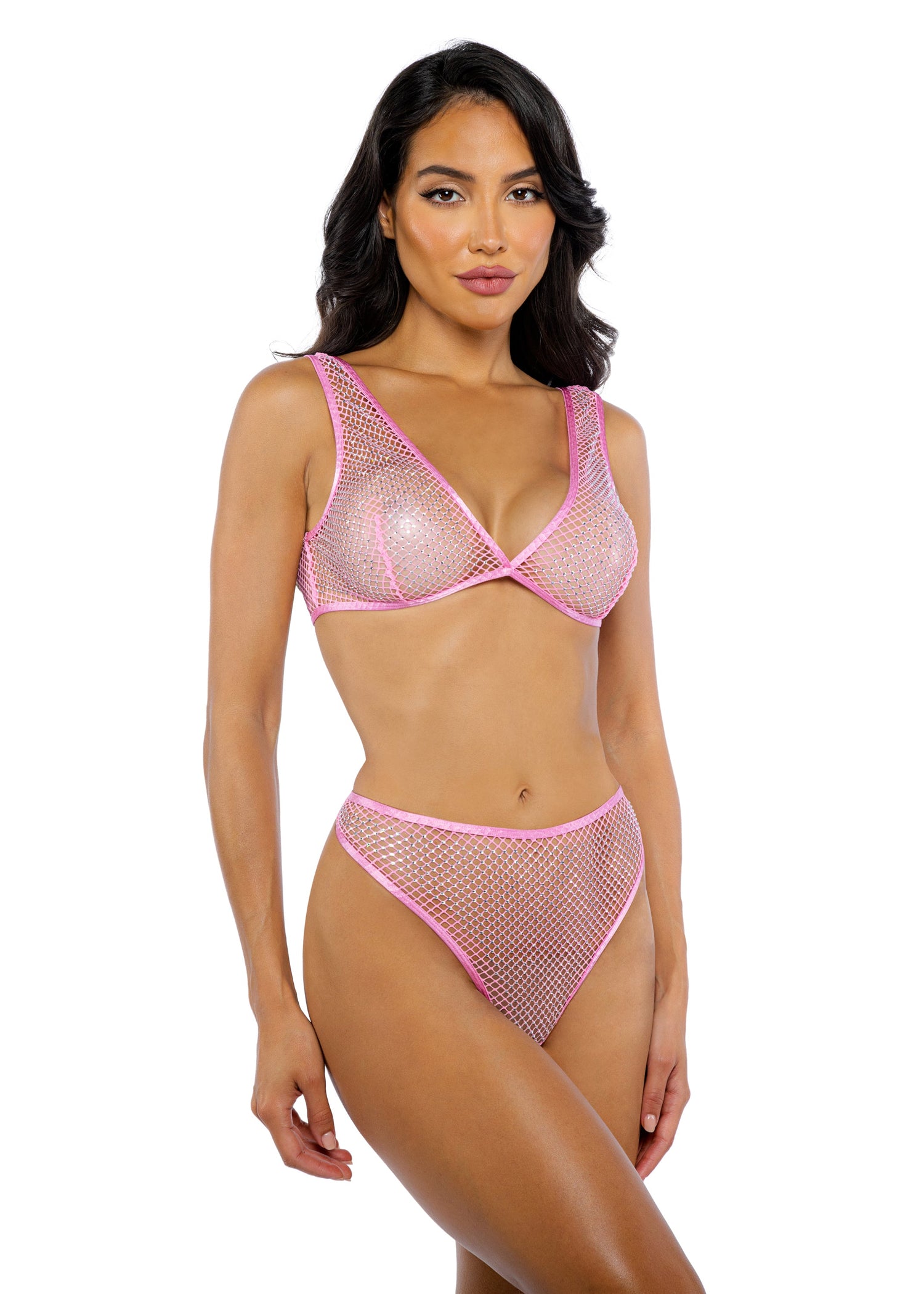Think Pink Rhinestone Bralette 2-Piece Short Set 