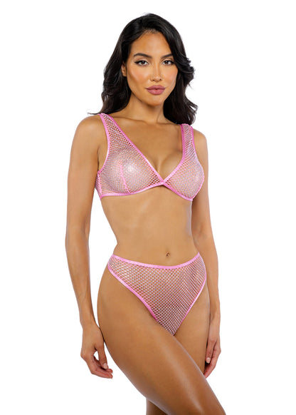 Think Pink Rhinestone Bralette 2-Piece Short Set 
