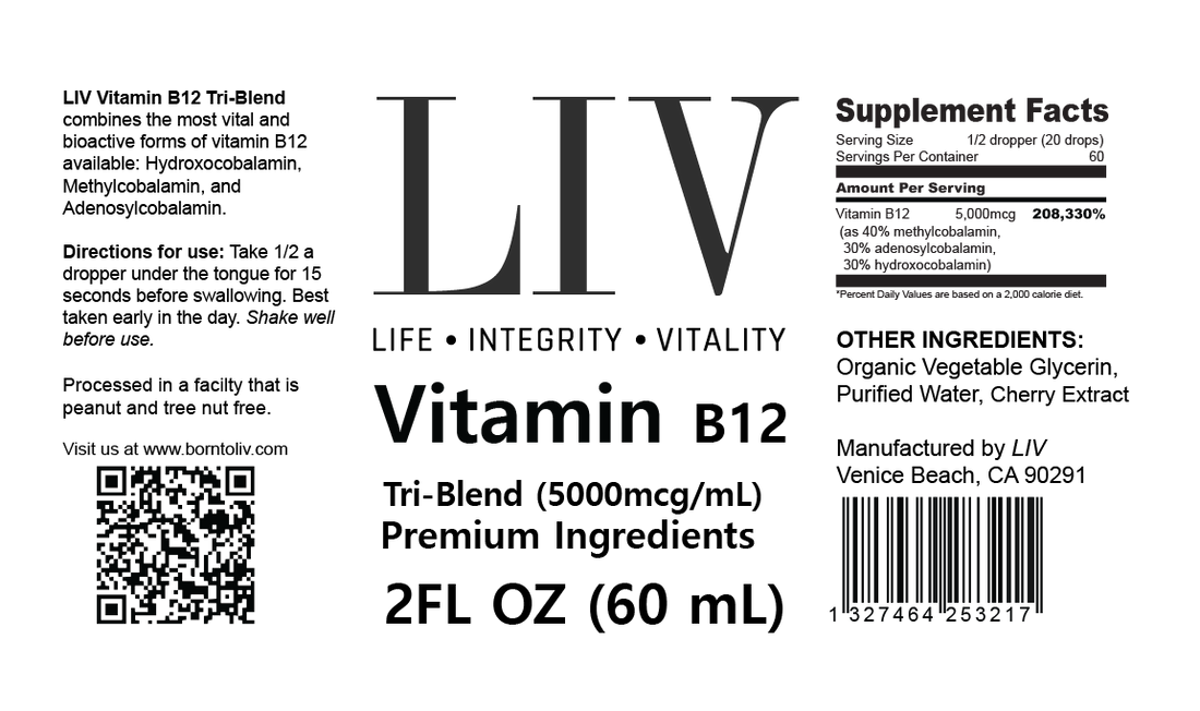 Vitamin B12 Tri-Blend Liquid Energy Booster (5000mcg, 60 servings)