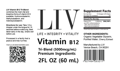 Vitamin B12 Tri-Blend Liquid Energy Booster (5000mcg, 60 servings)