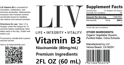 Vitamin B3 Niacin Liquid (Niacinamide 80mg, 60 servings)