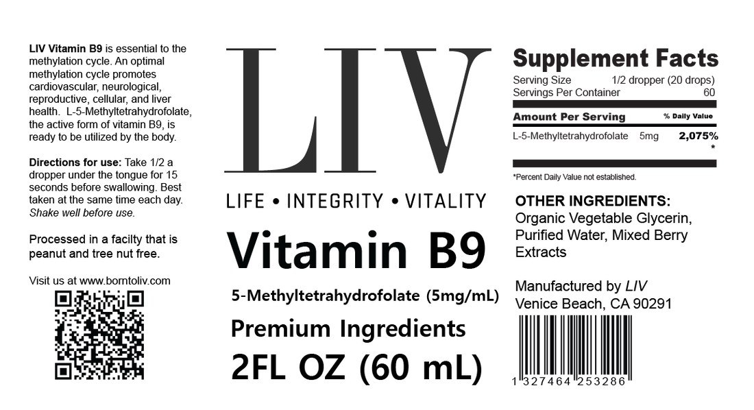 Vitamin B9 Folic Acid Liquid (5-MTHF 5,000mcg, 60 servings)