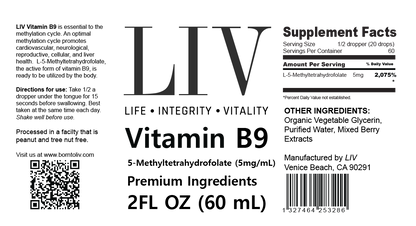 Vitamin B9 Folic Acid Liquid (5-MTHF 5,000mcg, 60 servings)