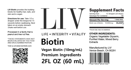 Biotin Liquid Skin Nutrients (Vegan, 10,000mcg each, 60 Servings)