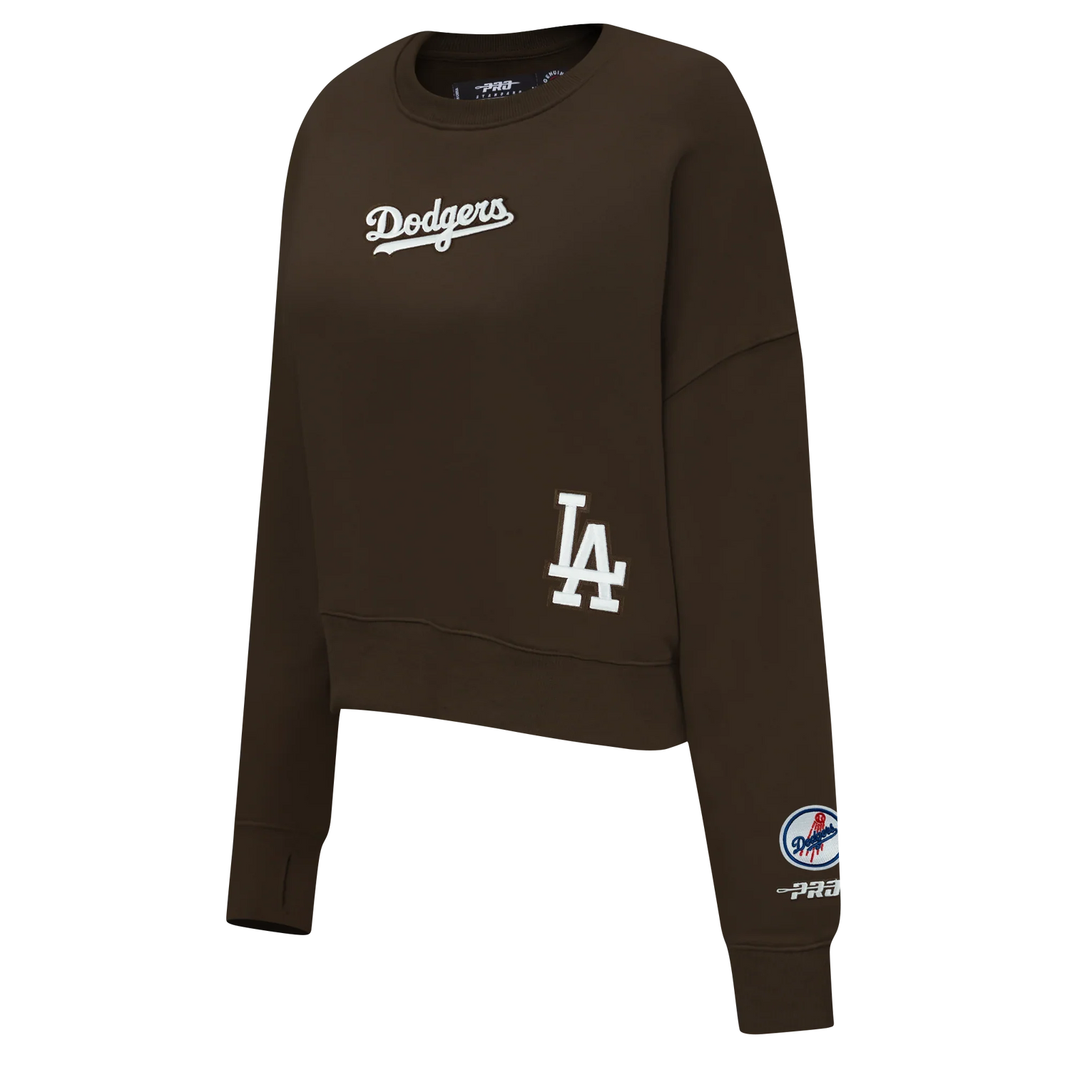 Pro Standard Womens LA Dodgers Cropped Wingspan Crewneck - Brown by Denim Exchange