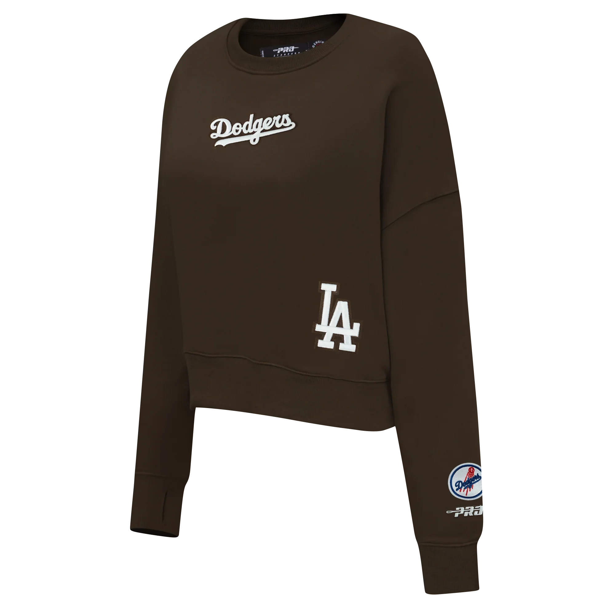 Pro Standard Womens LA Dodgers Cropped Wingspan Crewneck - Brown by Denim Exchange