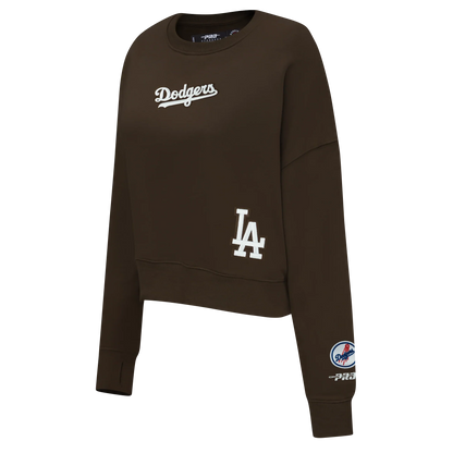 Pro Standard Womens LA Dodgers Cropped Wingspan Crewneck - Brown by Denim Exchange