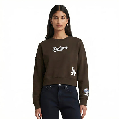 Pro Standard Womens LA Dodgers Cropped Wingspan Crewneck - Brown by Denim Exchange