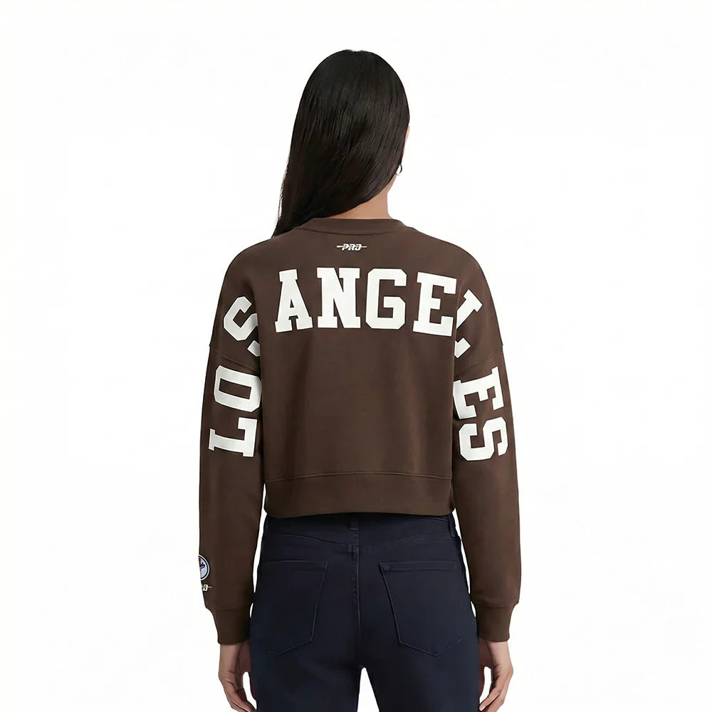 Pro Standard Womens LA Dodgers Cropped Wingspan Crewneck - Brown by Denim Exchange