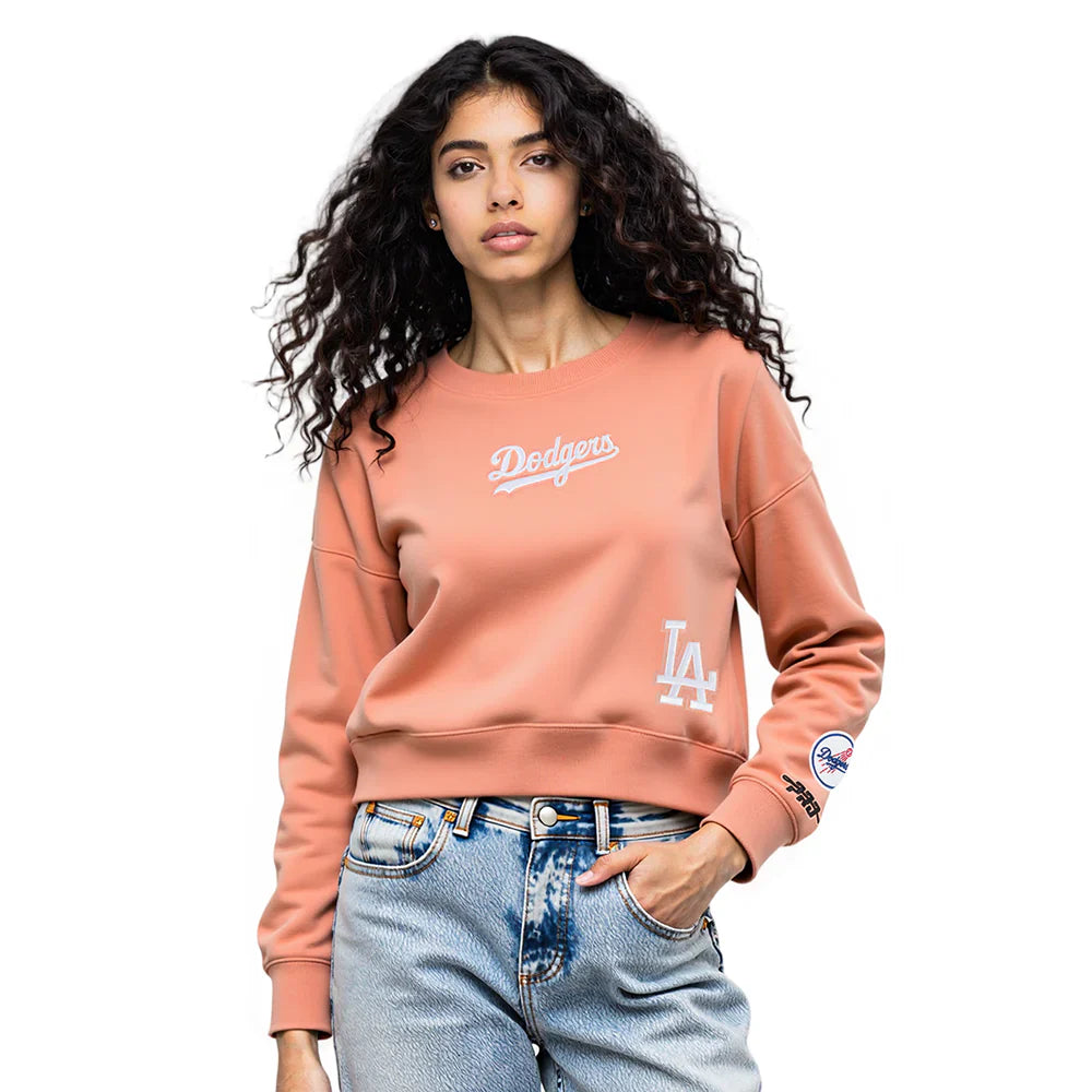 Pro Standard Womens LA Dodgers Cropped Wingspan Crewneck - Guava by Denim Exchange