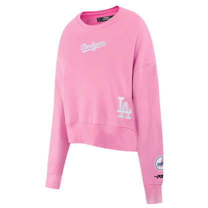 Pro Standard Womens LA Dodgers Cropped Wingspan Crewneck - Pink by Denim Exchange