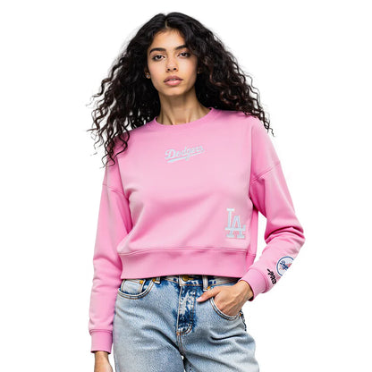 Pro Standard Womens LA Dodgers Cropped Wingspan Crewneck - Pink by Denim Exchange