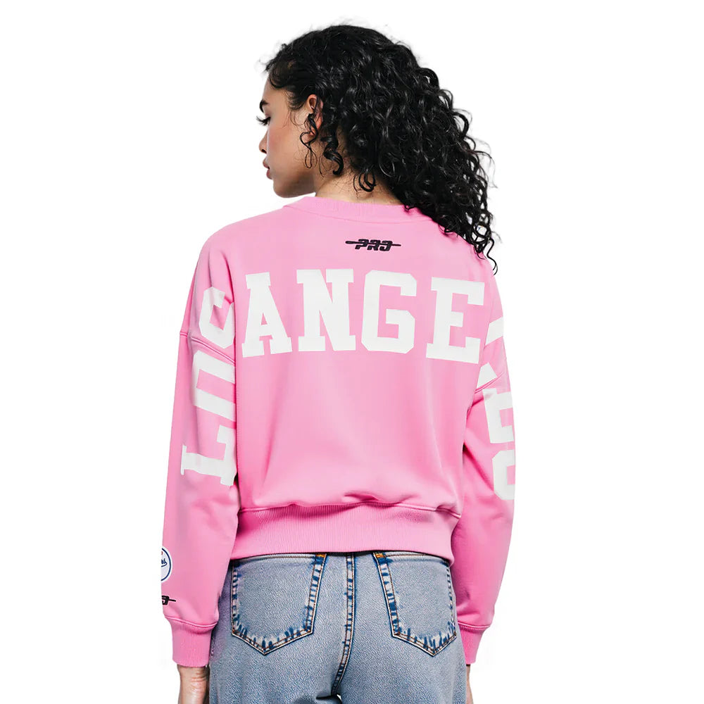 Pro Standard Womens LA Dodgers Cropped Wingspan Crewneck - Pink by Denim Exchange