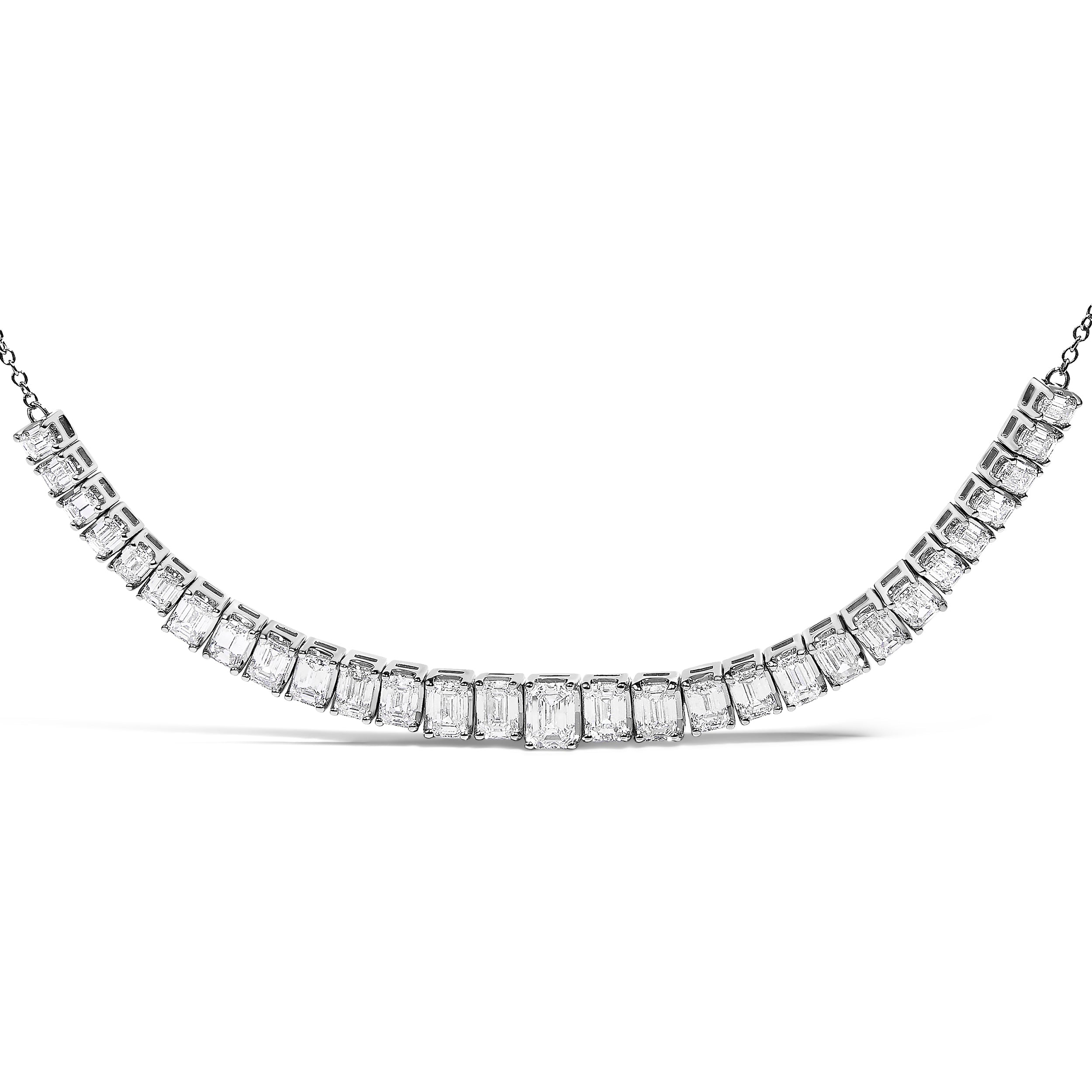 14K White Gold Lab Grown Diamond 5.0 Cttw Emerald Cut Station Necklace  DestGlow