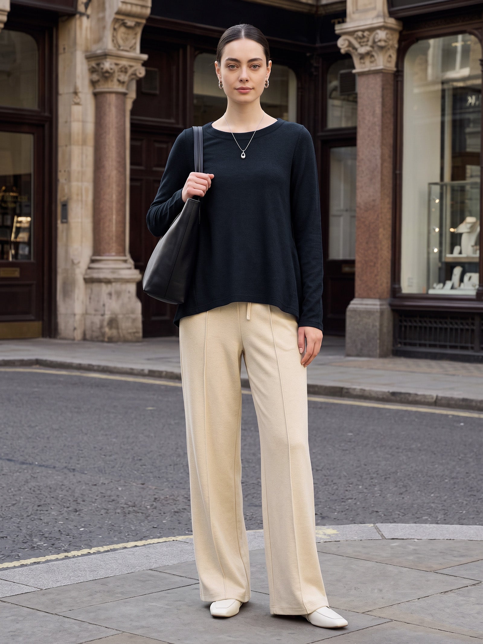 Wool Panelled Ruched Asymmetric Hem Top KALISTA