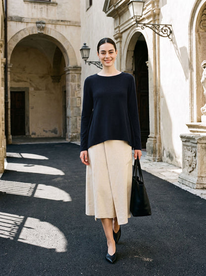 Wool Panelled Ruched Asymmetric Hem Top KALISTA
