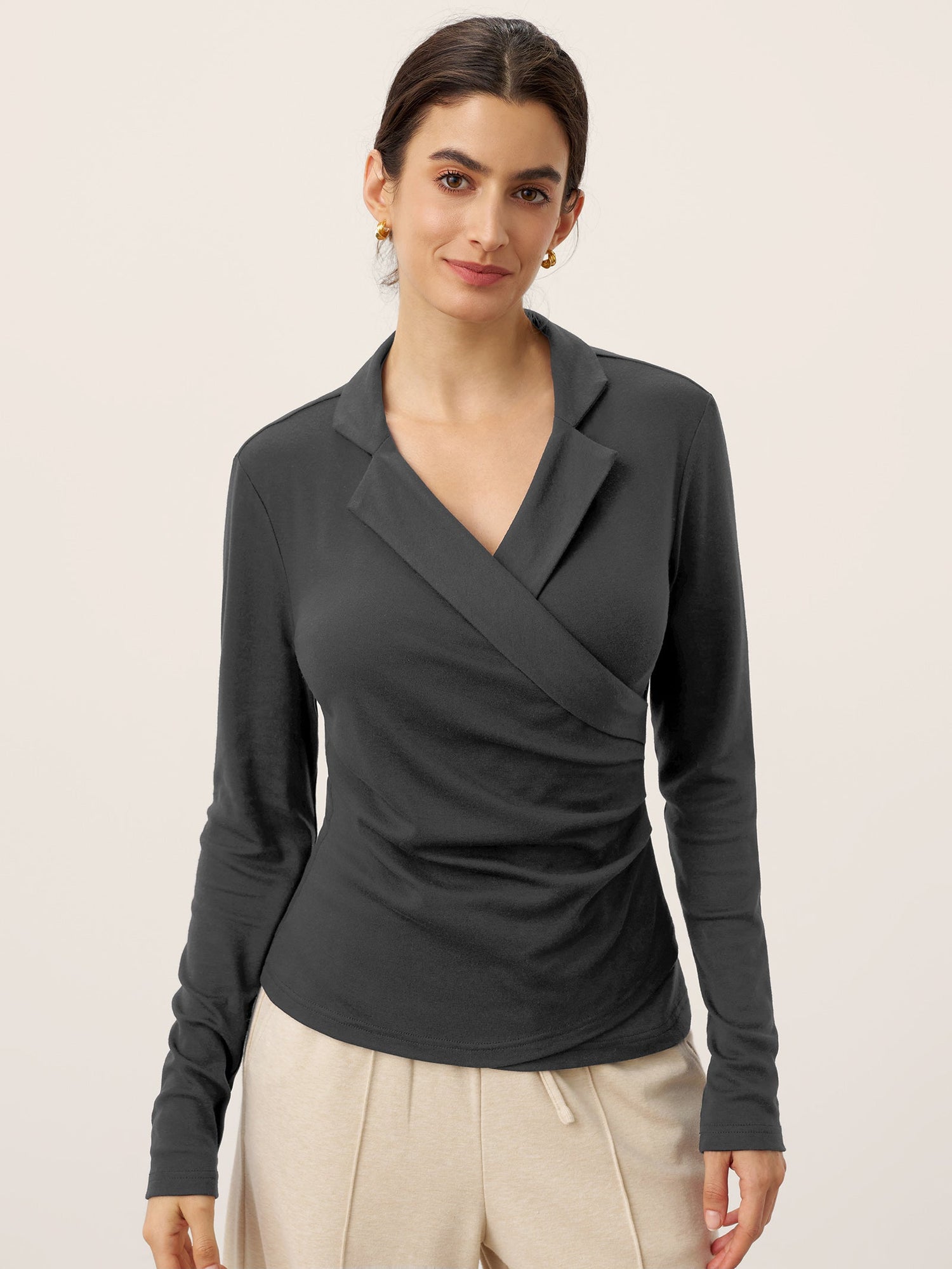 Wool Asymmetric Side Ruched Stretch Top BRIONY by LINTICO