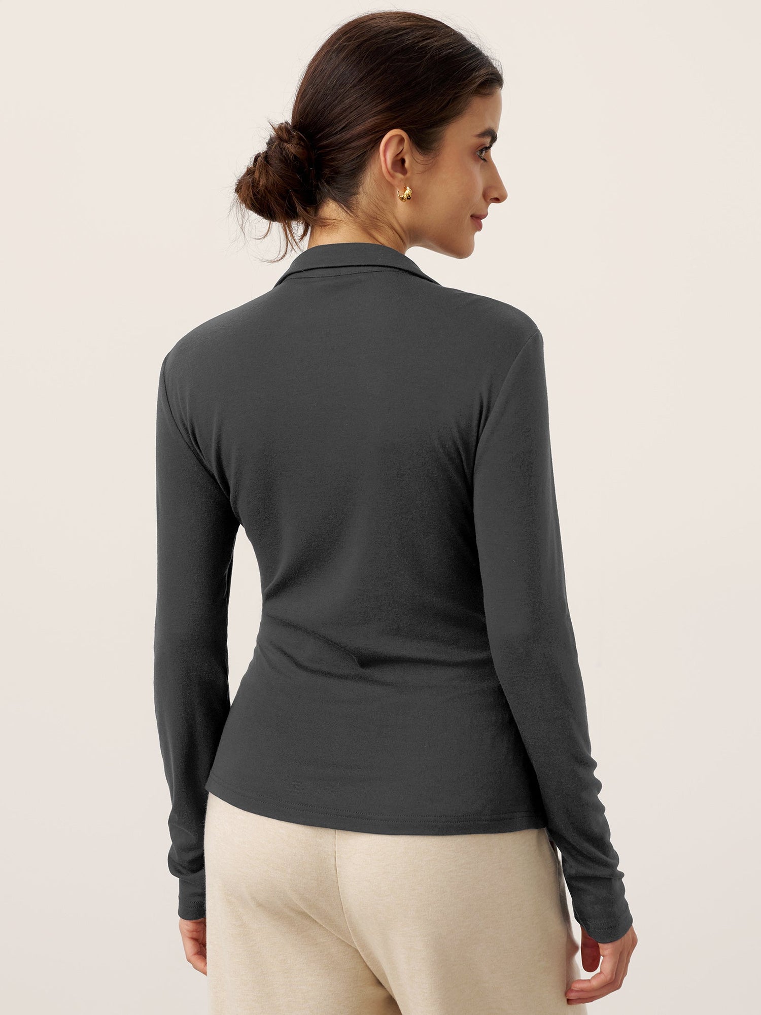 Wool Asymmetric Side Ruched Stretch Top BRIONY by LINTICO