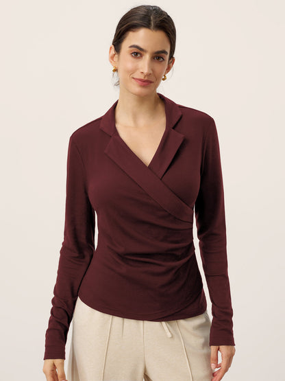 Wool Asymmetric Side Ruched Stretch Top BRIONY by LINTICO