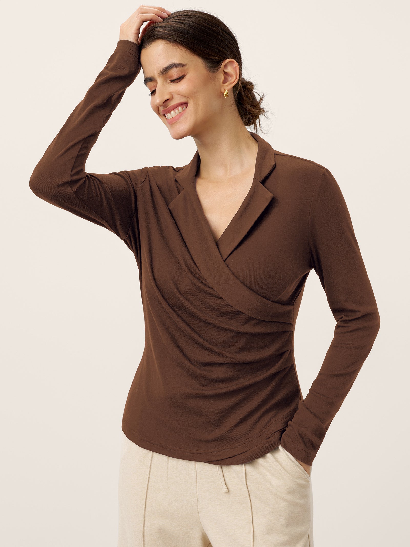 Wool Asymmetric Side Ruched Stretch Top BRIONY by LINTICO
