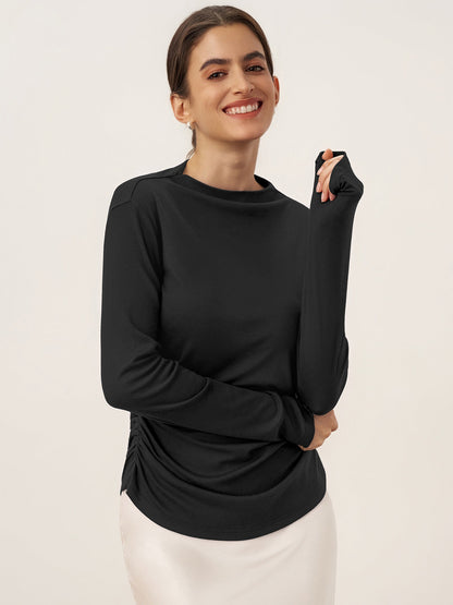 Wool Mock Neck Waist Pleat Top ISOLDE by LINTICO