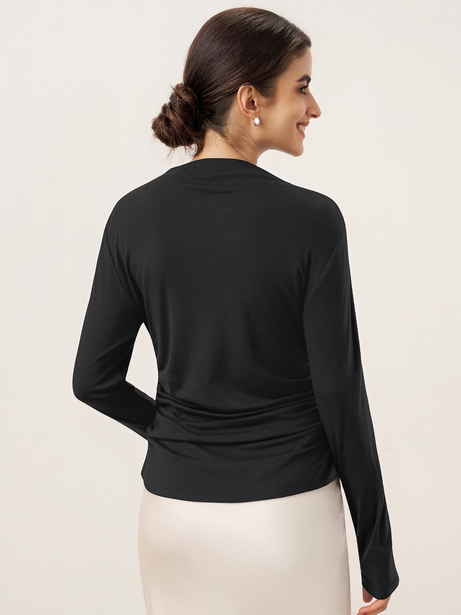 Wool Mock Neck Waist Pleat Top ISOLDE by LINTICO