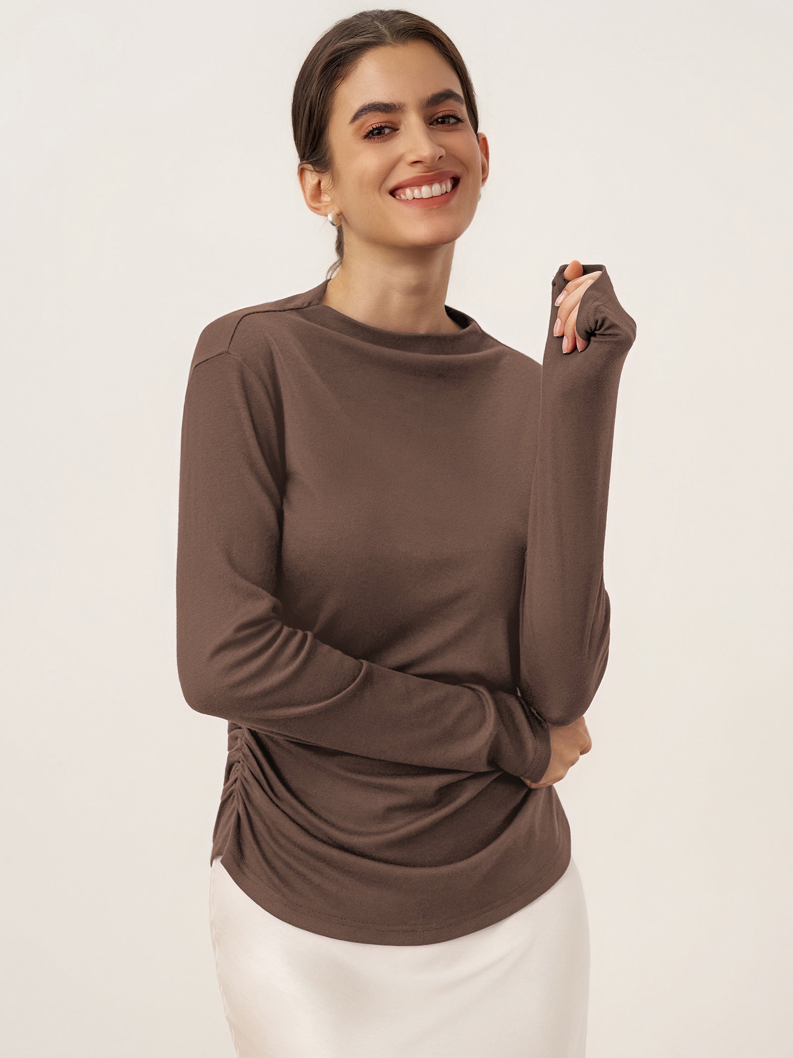 Wool Mock Neck Waist Pleat Top ISOLDE by LINTICO