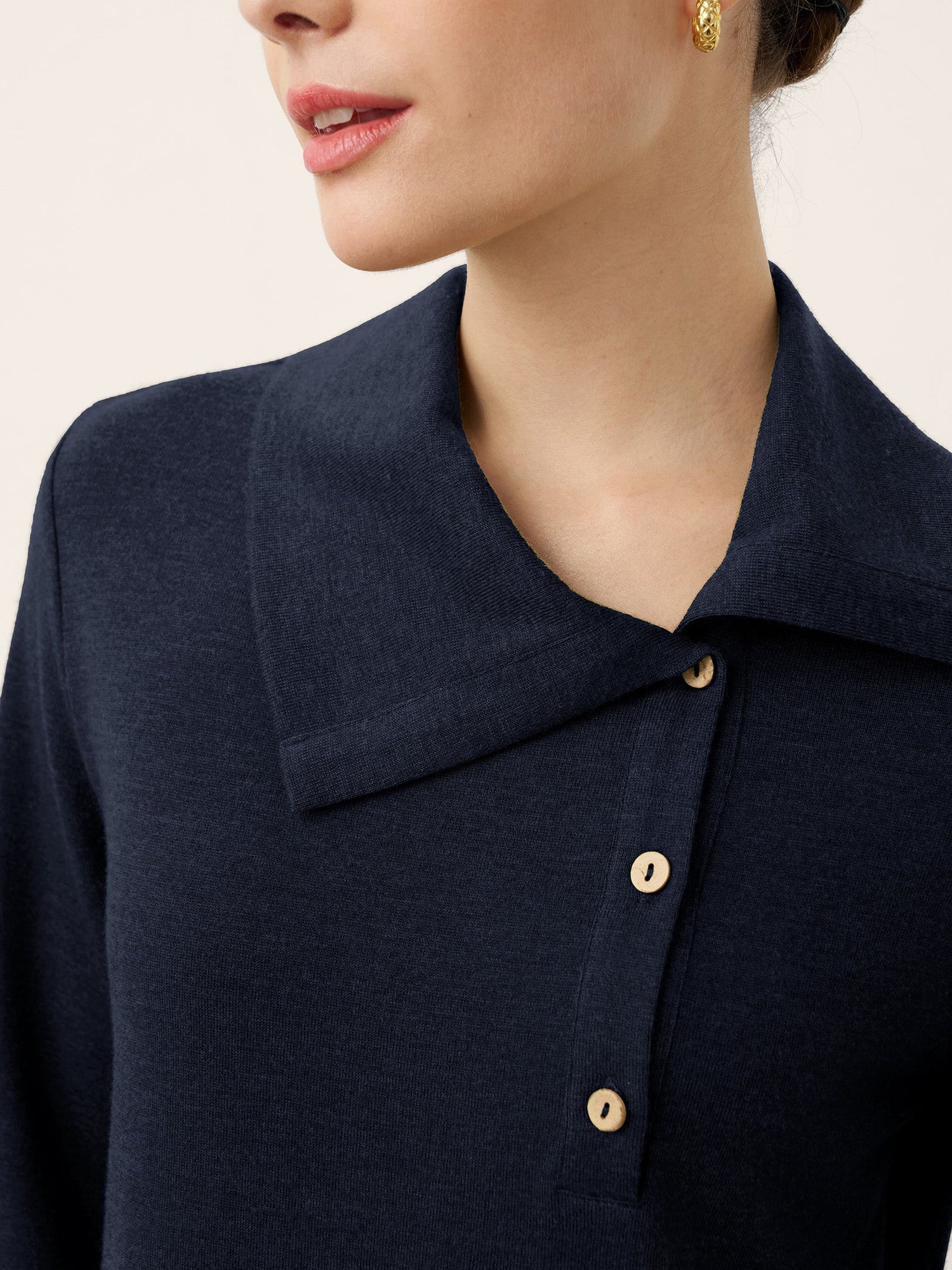 Wool Asymmetric Lapel Fruit Button Decor Top YSABEL by LINTICO