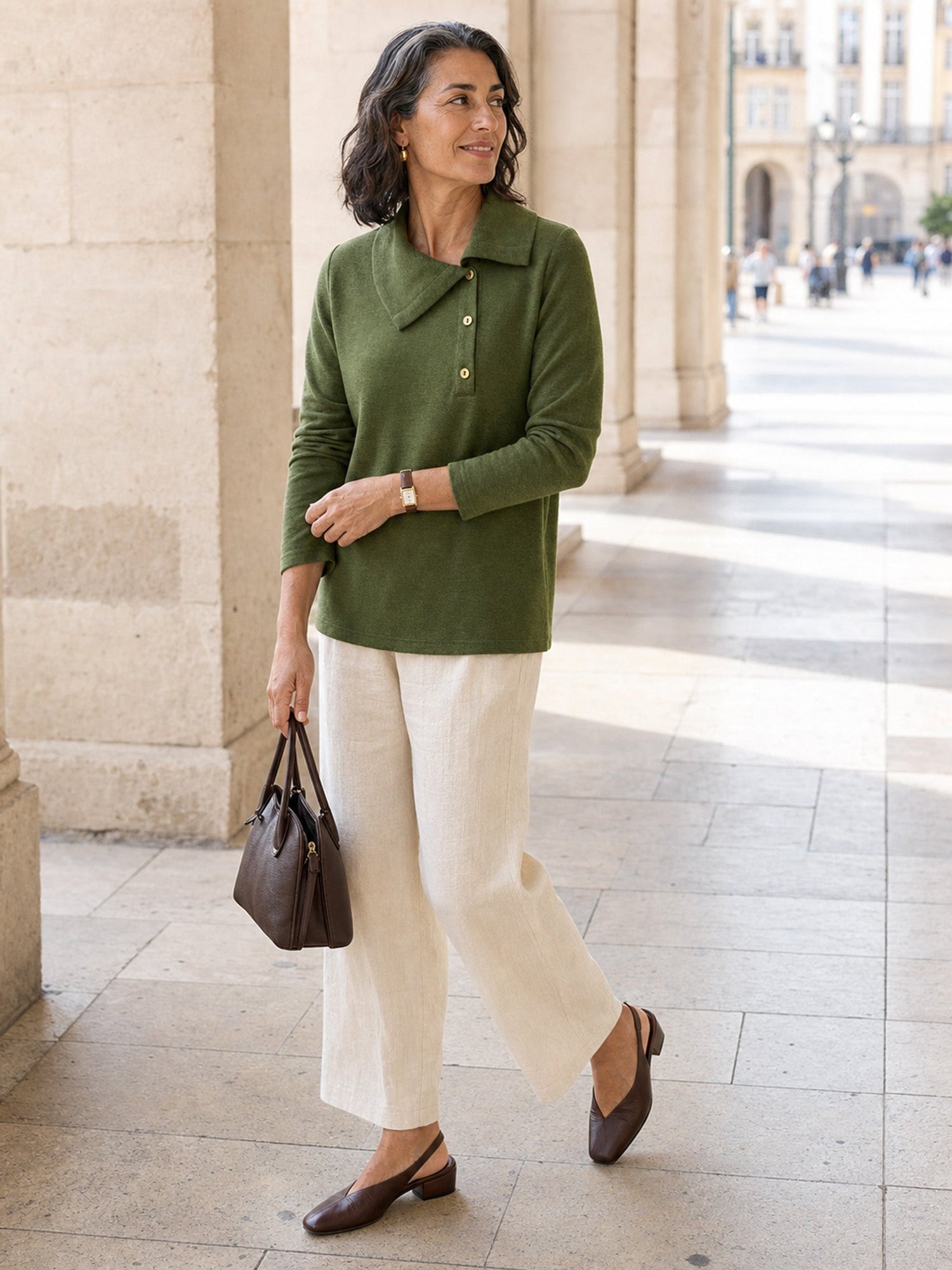 Wool Asymmetric Lapel Fruit Button Decor Top YSABEL
