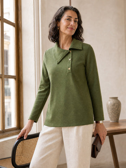 Wool Asymmetric Lapel Fruit Button Decor Top YSABEL